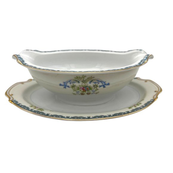 Empress China EMP47 Gravy Boat w/ Underplate Japan Hand Painted Floral Pattern - Picture 1 of 6